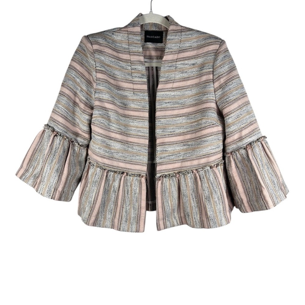 Dolce Cabo Women's Tweed Open Front Peplum Jacket Flare Sleeves Career Size M